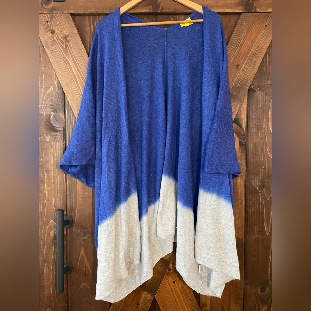 Roberta Roller Rabbit Blue & White Ombre Knit Open-Front Cardigan 100% Cashmere